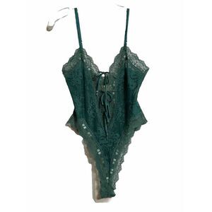 Victoria's Secret VTG ‎ Bodysuit Womens Size S Green Lace And Ribbon